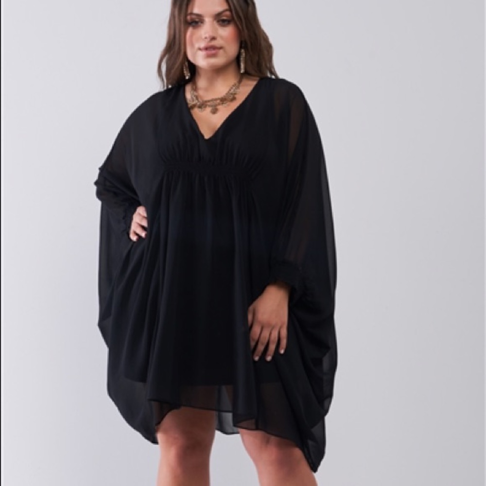 Black Poncho V-Neck Mini Dress